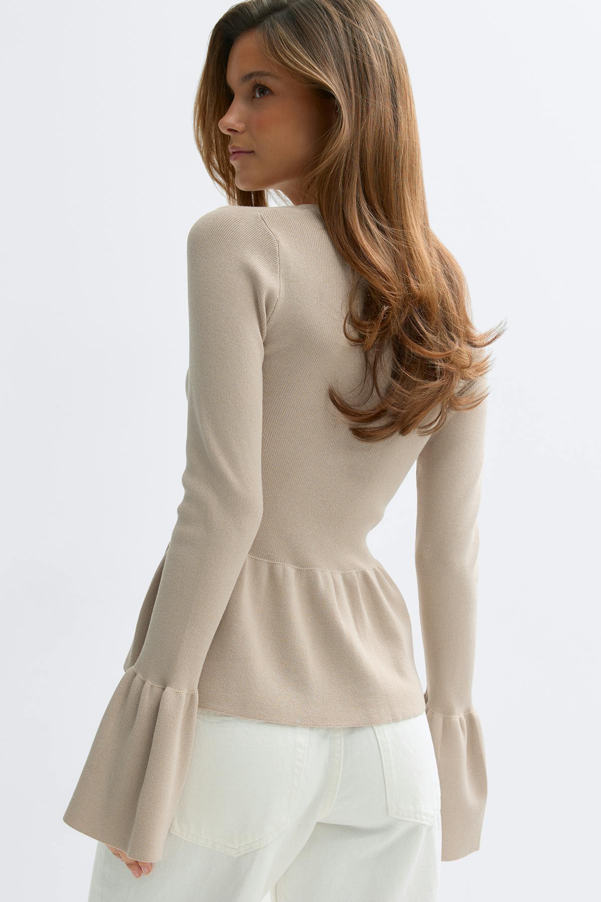 Knitted peplum cardigan - Vanilla yellow