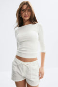 Linen blend mini cargo shorts - Blanc