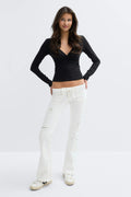 14+ pleated tie jeans tall - Blanc