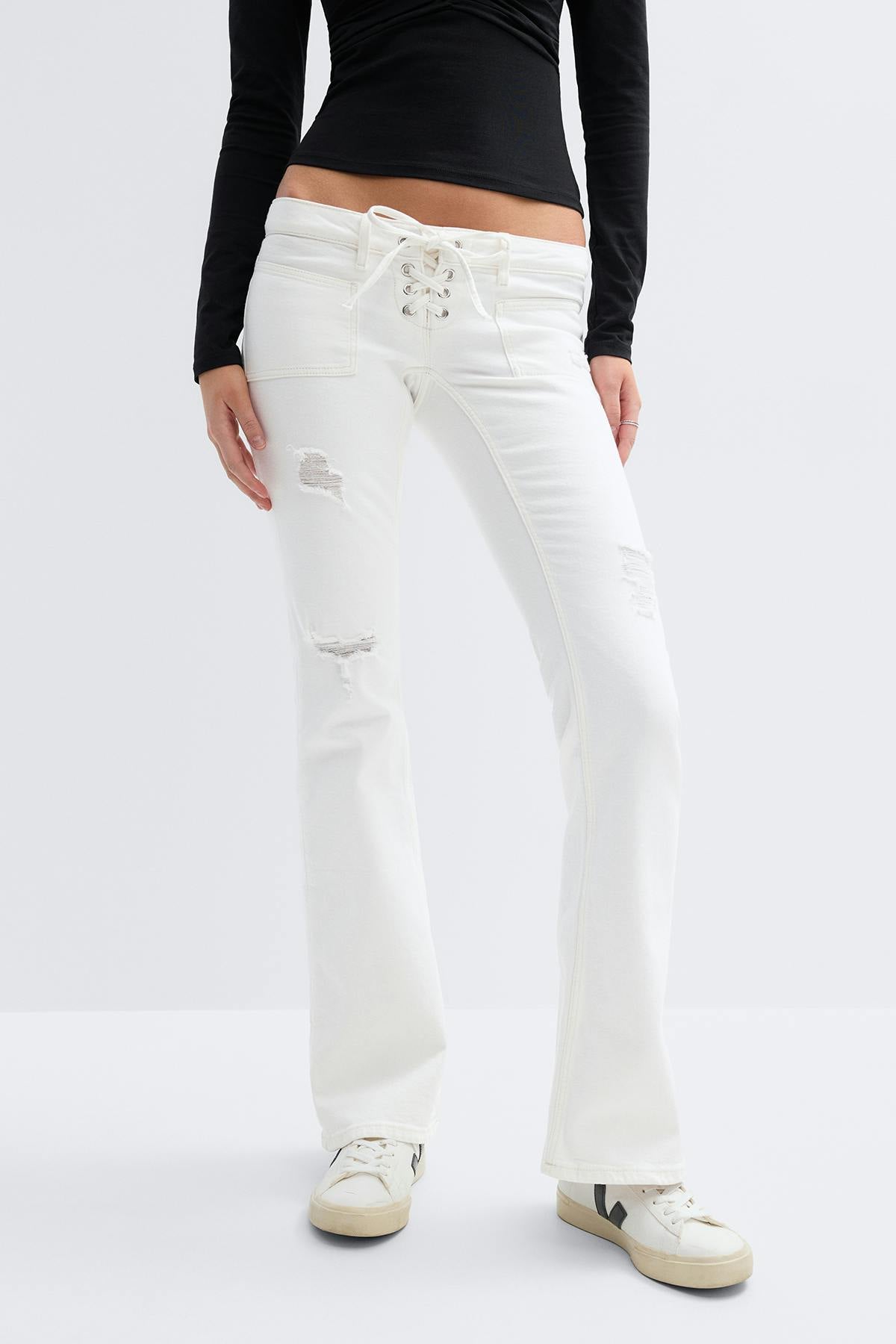 14+ pleated tie jeans tall - Blanc