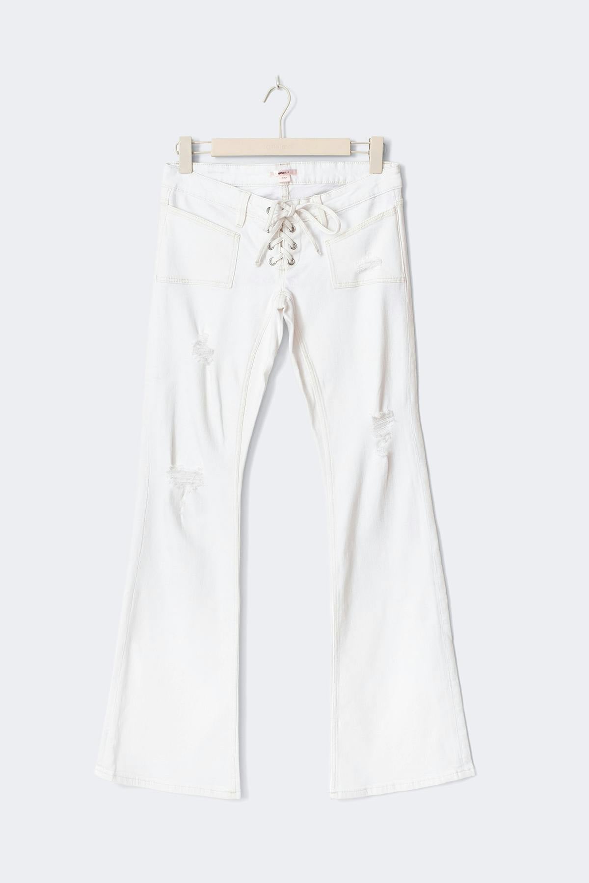 14+ pleated tie jeans tall - Blanc