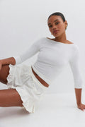 Linen blend frill shorts - Blanc