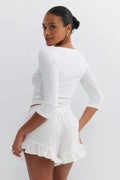 Linen blend frill shorts - Blanc