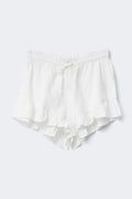 Linen blend frill shorts - Blanc