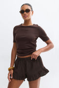 Linen blend frill shorts - Blanc