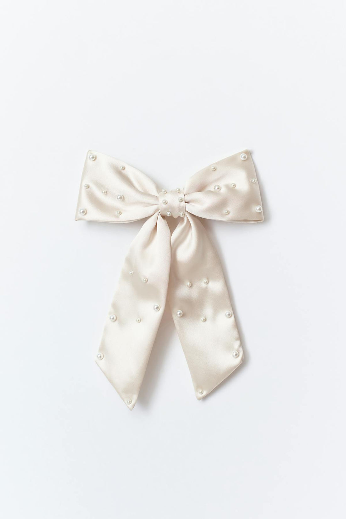 Satin pearl bow hair clip - Crème