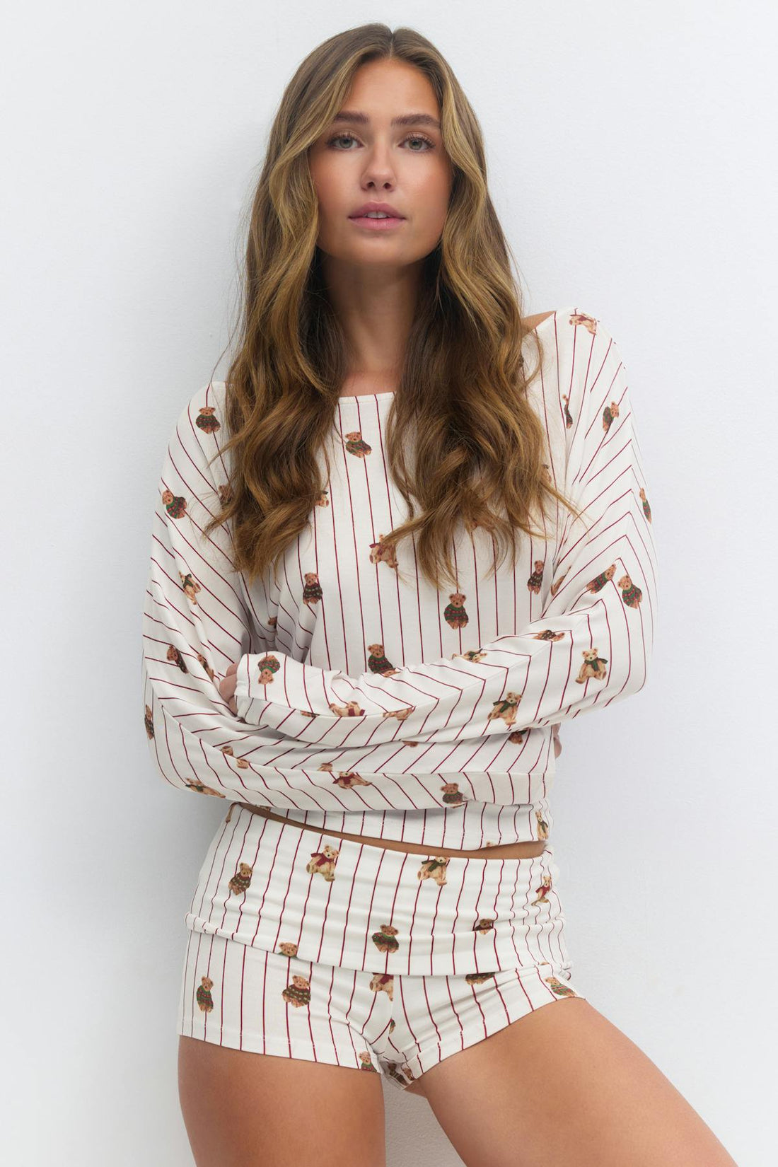 Soft folded loungewear shorts - Teddy bear aop