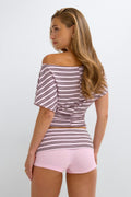 Soft folded loungewear shorts - Pink stripe
