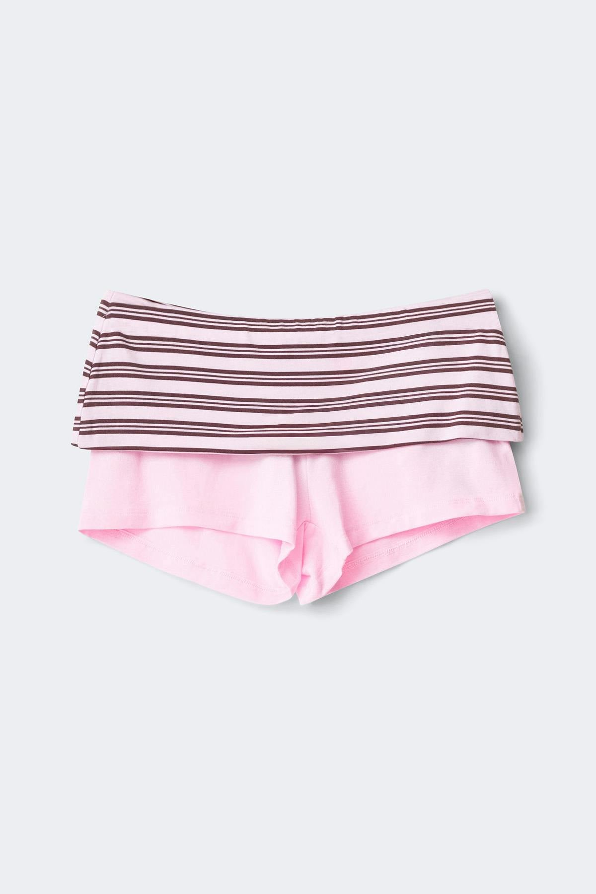 Soft folded loungewear shorts - Pink stripe