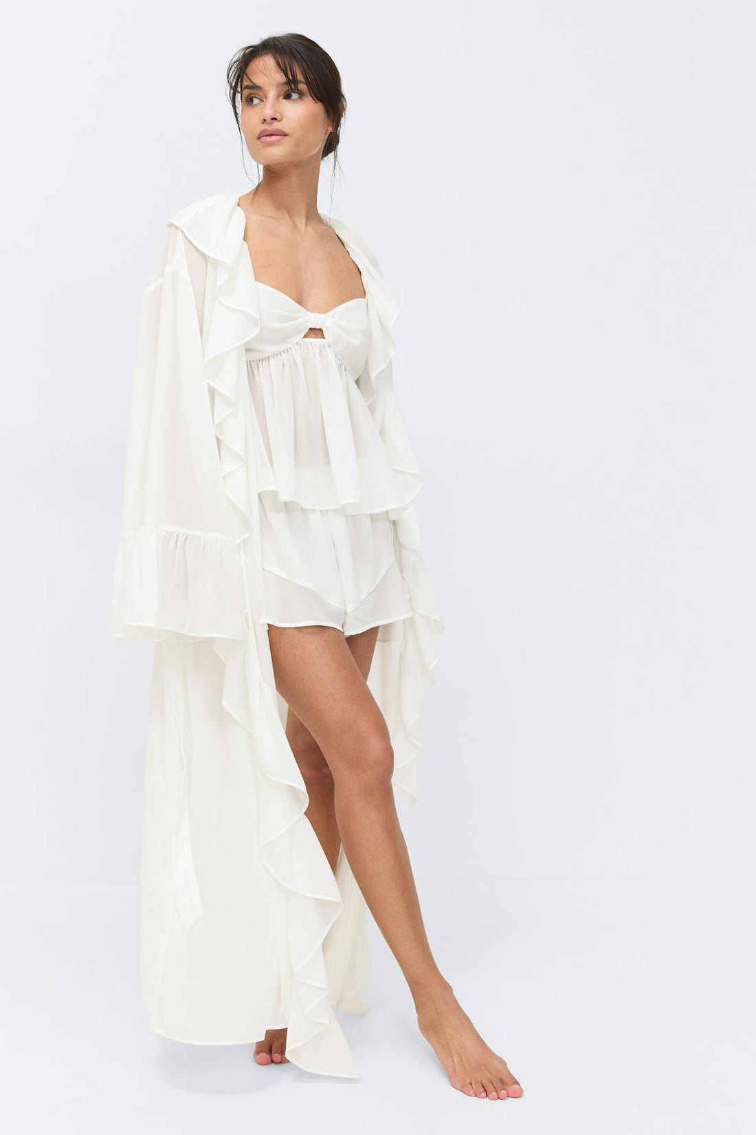 Chiffon loungewear robe - Gardenia