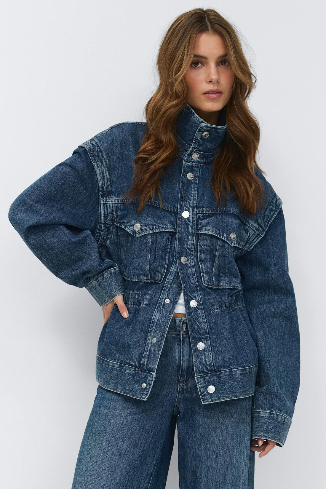 Office cargo denim jacket - Mid blue
