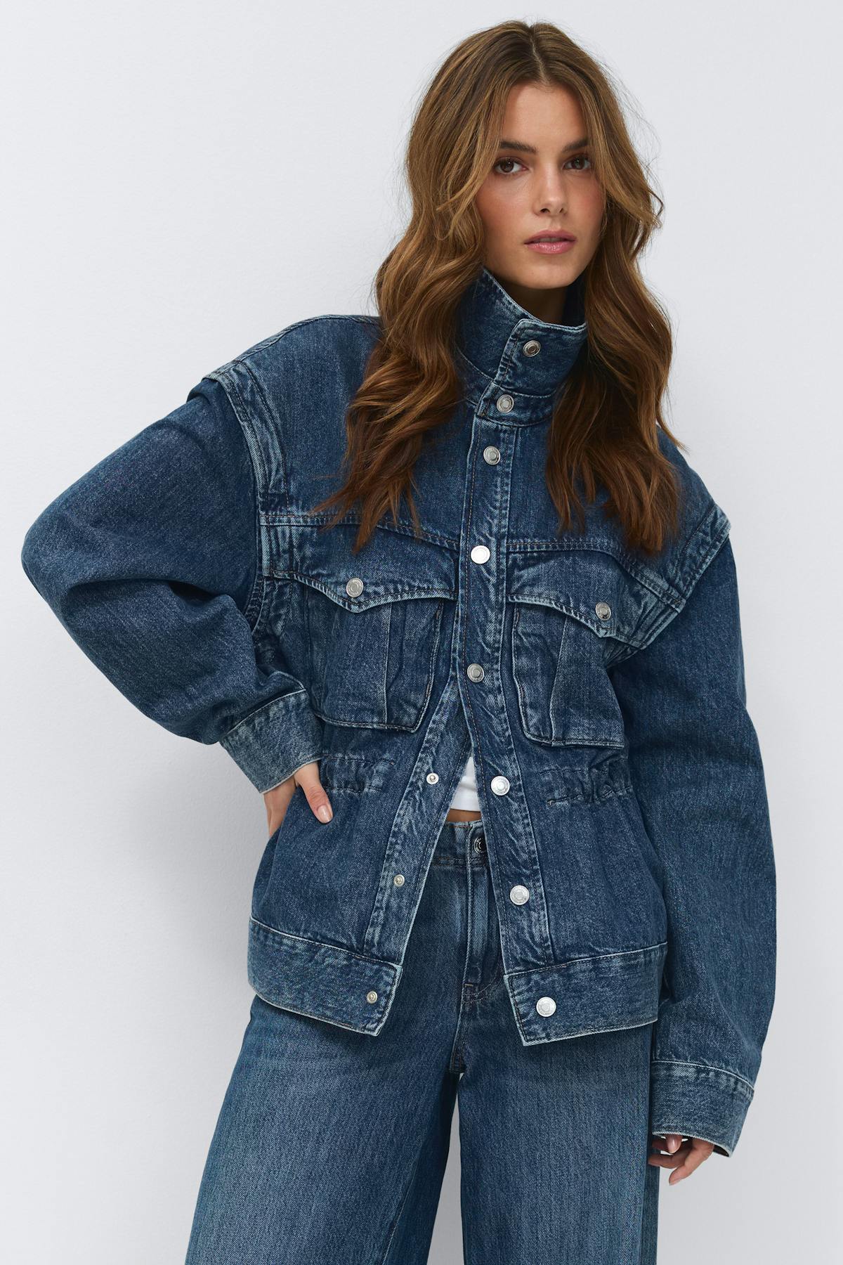 Office cargo denim jacket - Mid blue