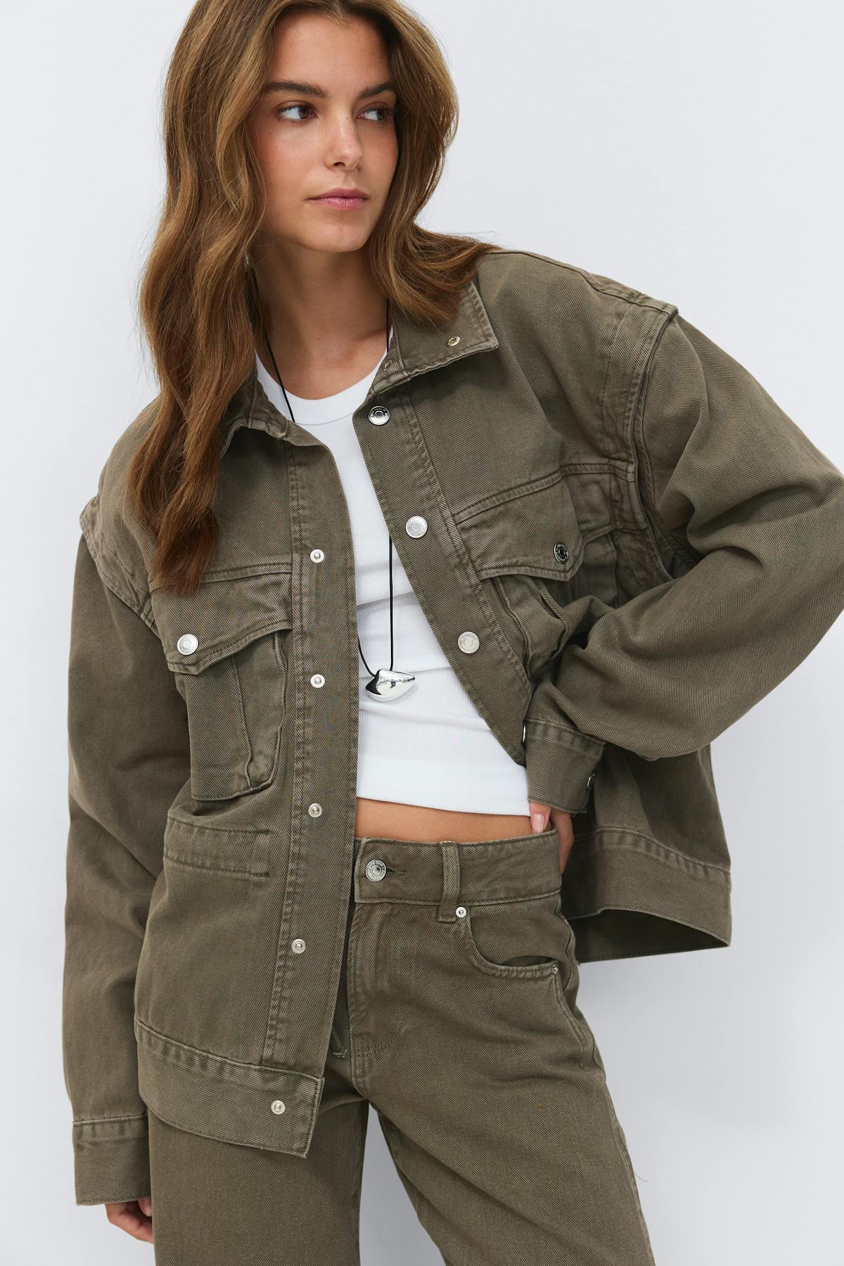 Office cargo denim jacket - Kaki