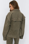 Office cargo denim jacket - Kaki