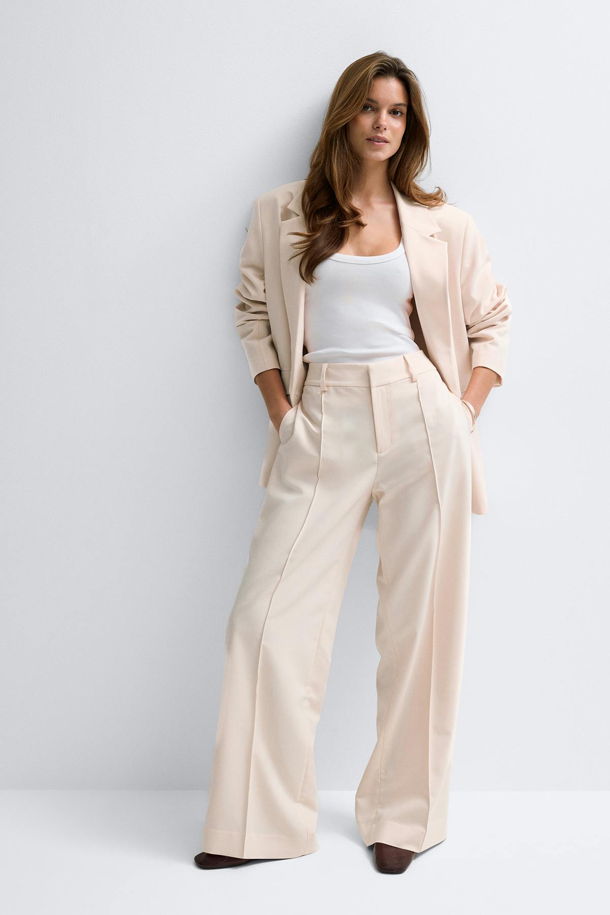 Mid waist wide trousers - Marron