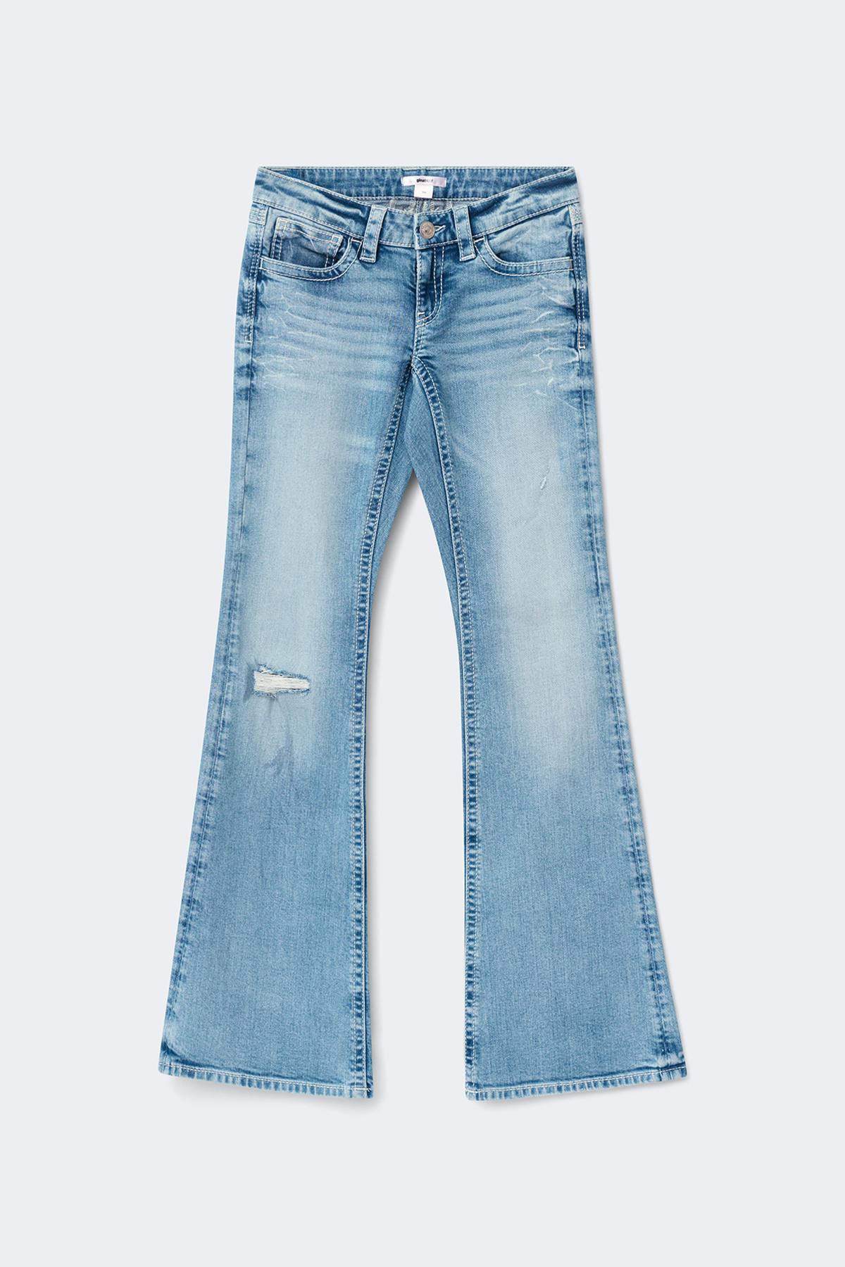 Y one knee destroy jeans tall - Mid blue