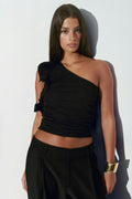 One shoulder ruffle top - Noir