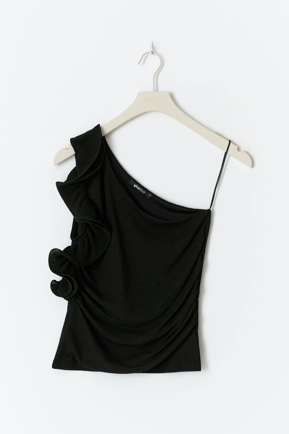 One shoulder ruffle top - Noir