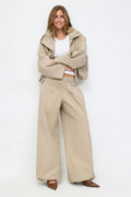 Wide balloon cotton trousers - Khaki beige
