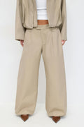 Wide balloon cotton trousers - Khaki beige