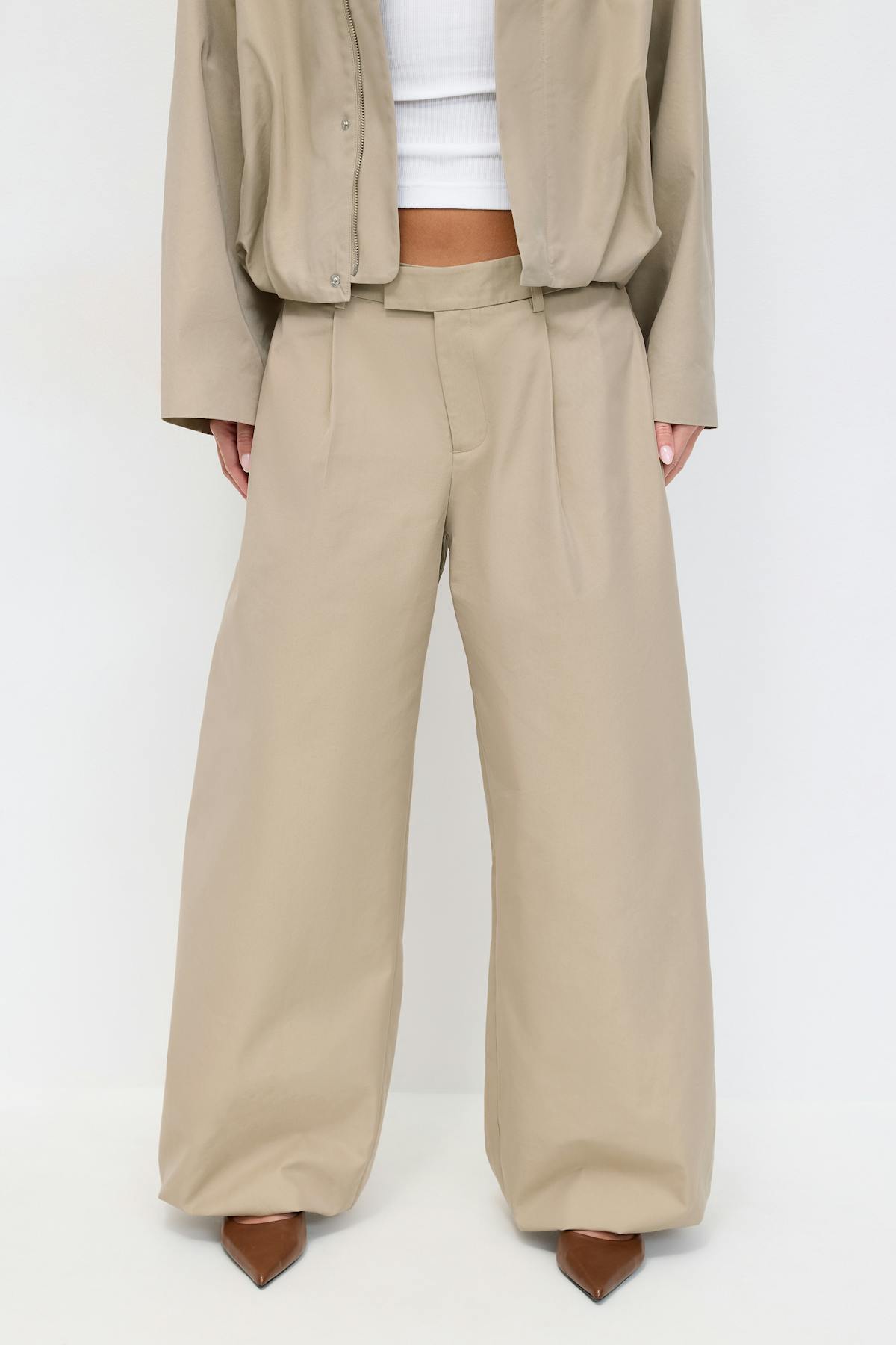 Wide balloon cotton trousers - Khaki beige