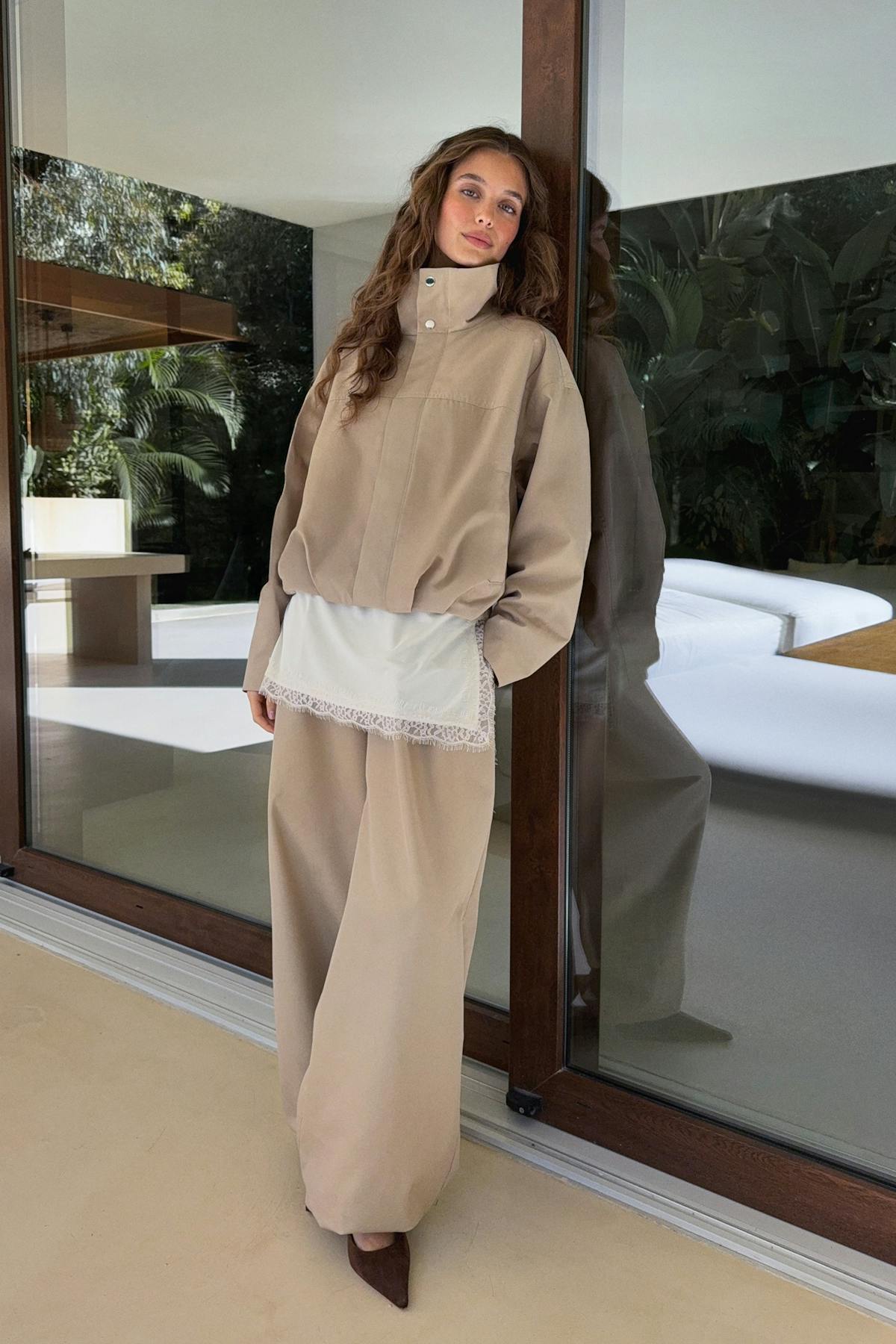 Wide balloon cotton trousers - Khaki beige