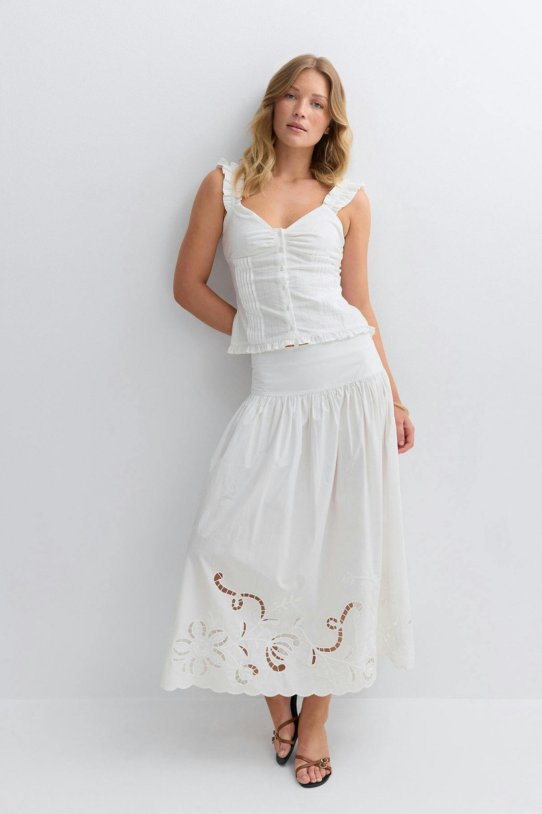 Seersucker frill top - Blanc