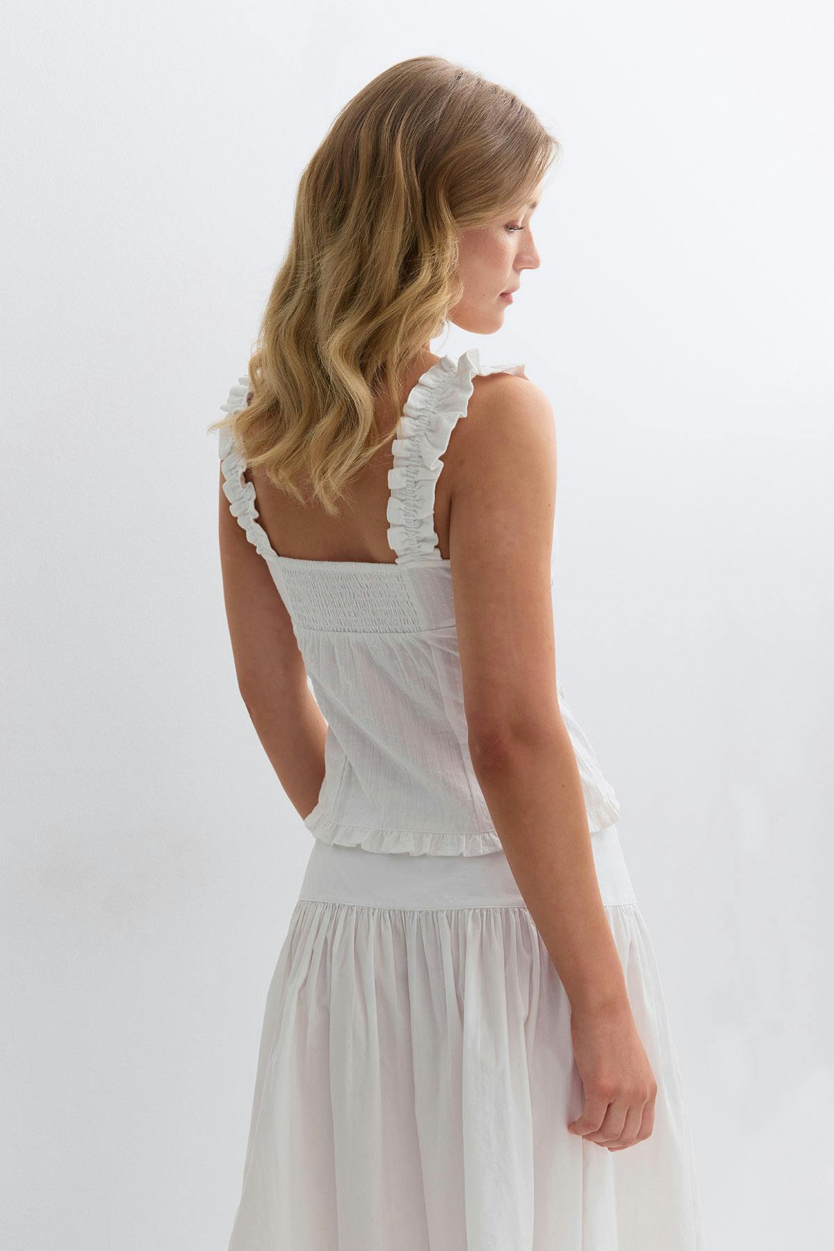 Seersucker frill top - Blanc
