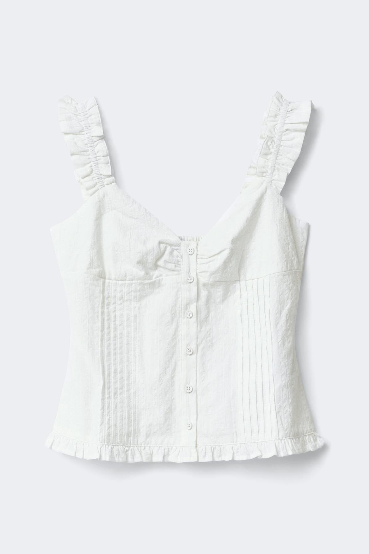 Seersucker frill top - Blanc