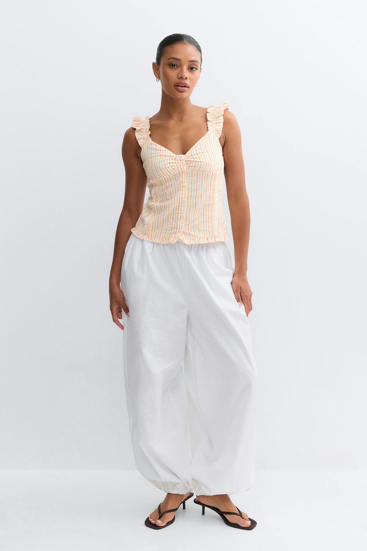Seersucker frill top - Peach stripe