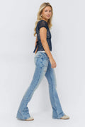 14+ pleated flare jeans - Sky blue
