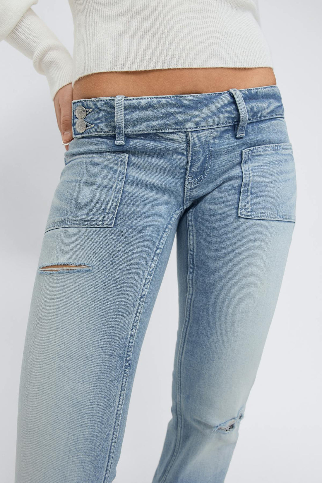 14+ pleated flare jeans - Lt vintage blue