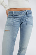 14+ pleated flare jeans - Lt vintage blue