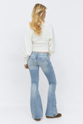 14+ pleated flare jeans - Lt vintage blue