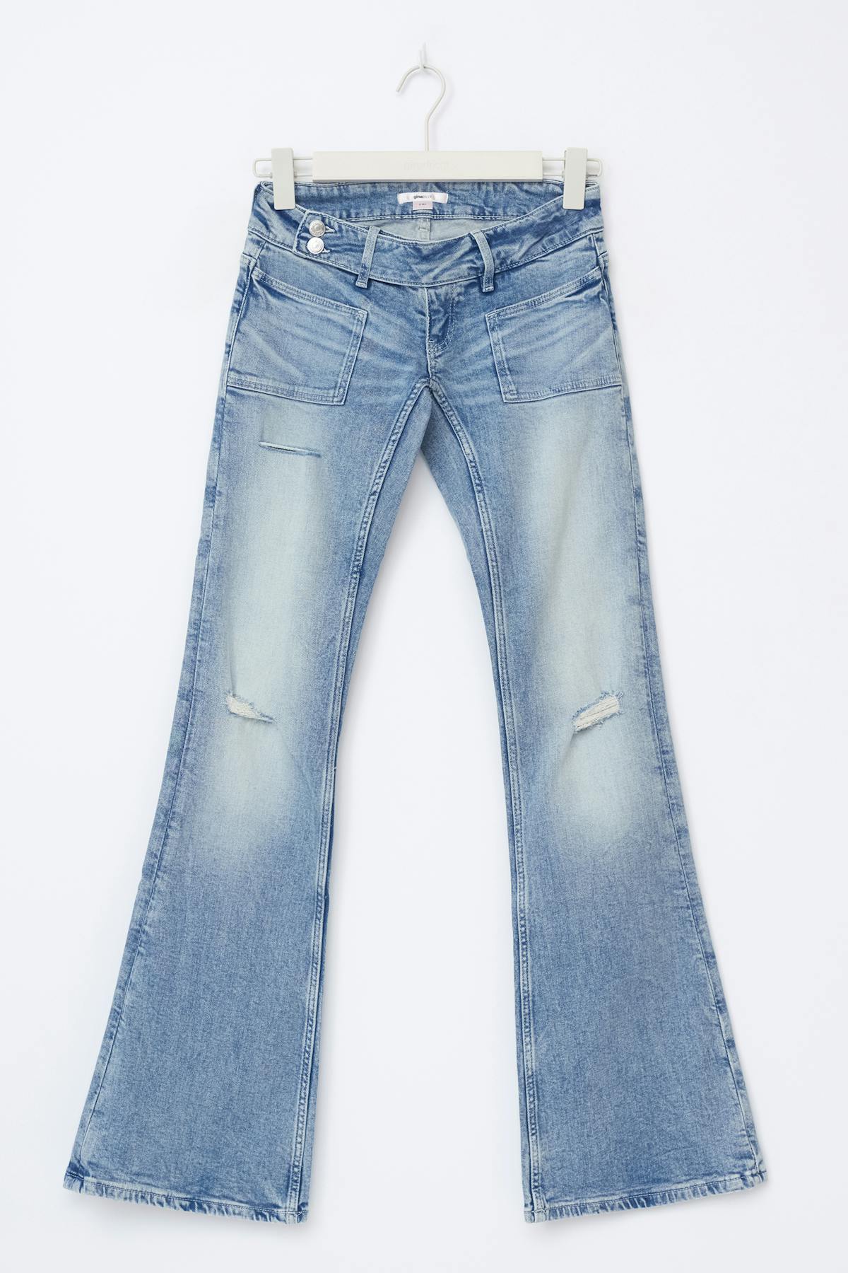 14+ pleated flare jeans - Lt vintage blue