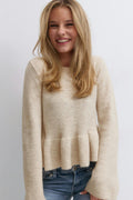 Y knitted peplum sweater - Oat melange
