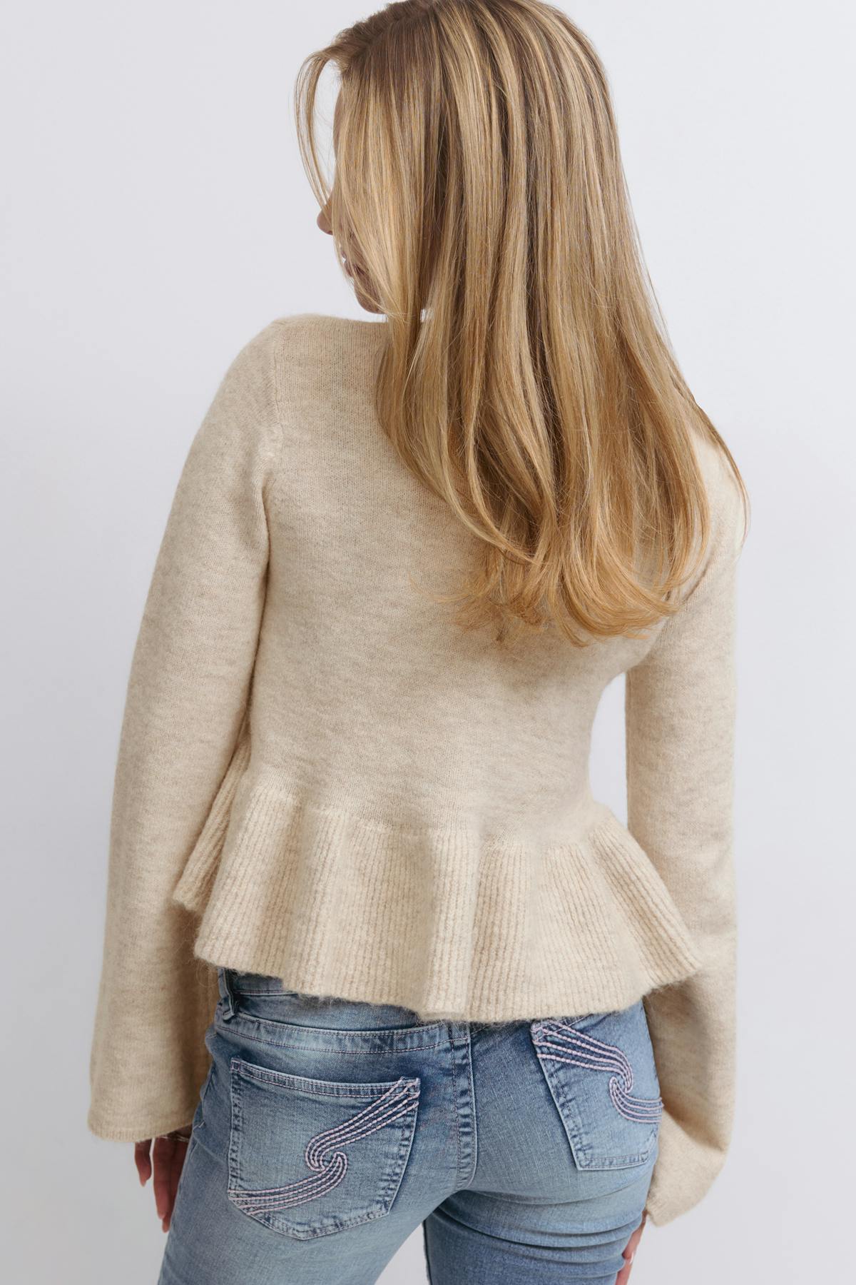 Y knitted peplum sweater - Oat melange