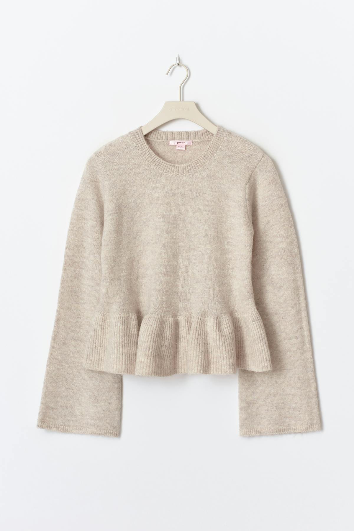 Y knitted peplum sweater - Oat melange