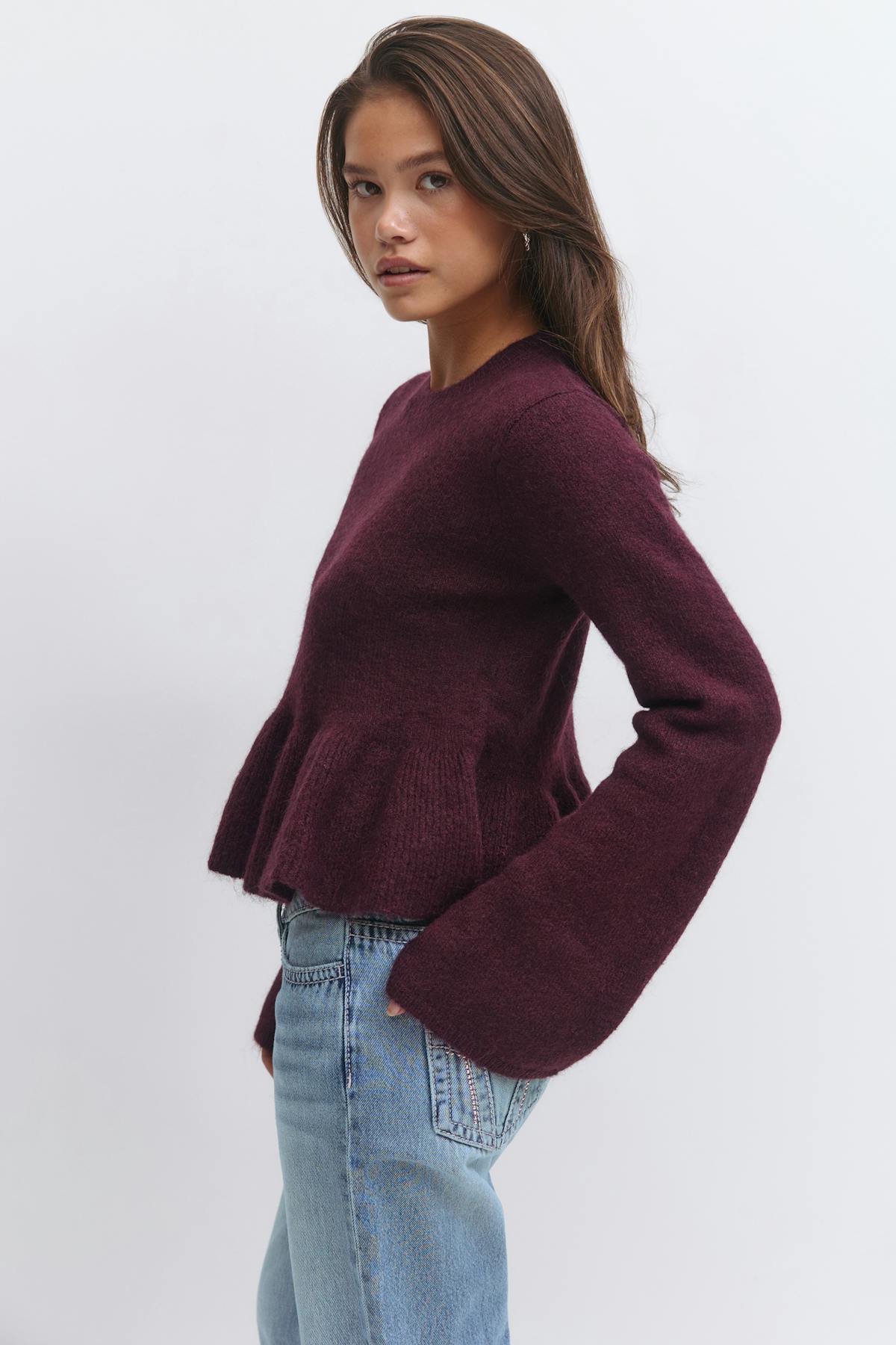 Y knitted peplum sweater - Bordeaux foncé