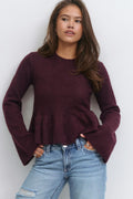 Y knitted peplum sweater - Bordeaux foncé