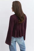 Y knitted peplum sweater - Bordeaux foncé