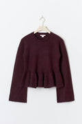 Y knitted peplum sweater - Bordeaux foncé