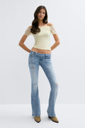 14+ pleated flare jeans tall - Lt vintage blue