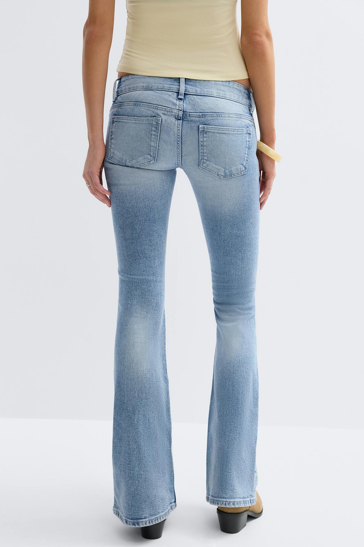 14+ pleated flare jeans tall - Lt vintage blue