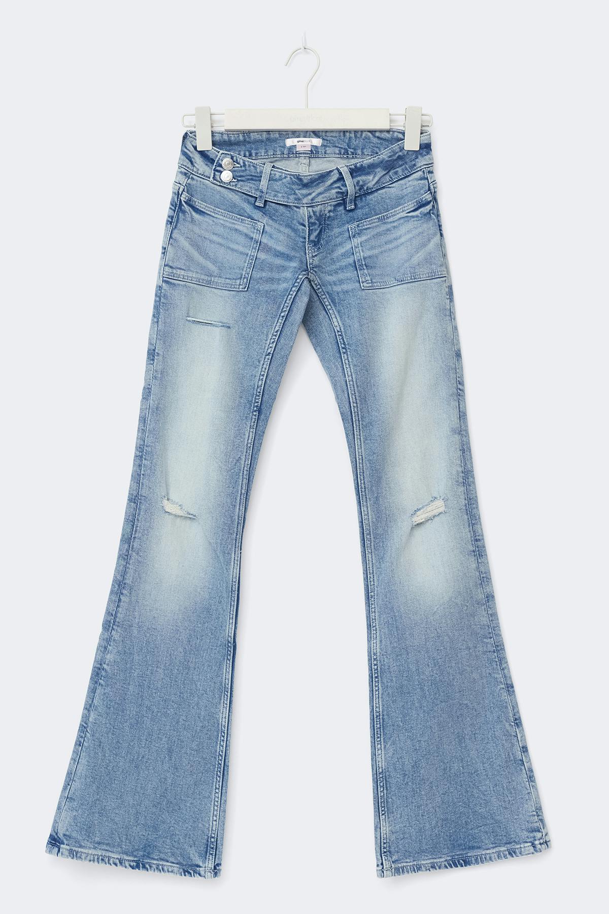 14+ pleated flare jeans tall - Lt vintage blue