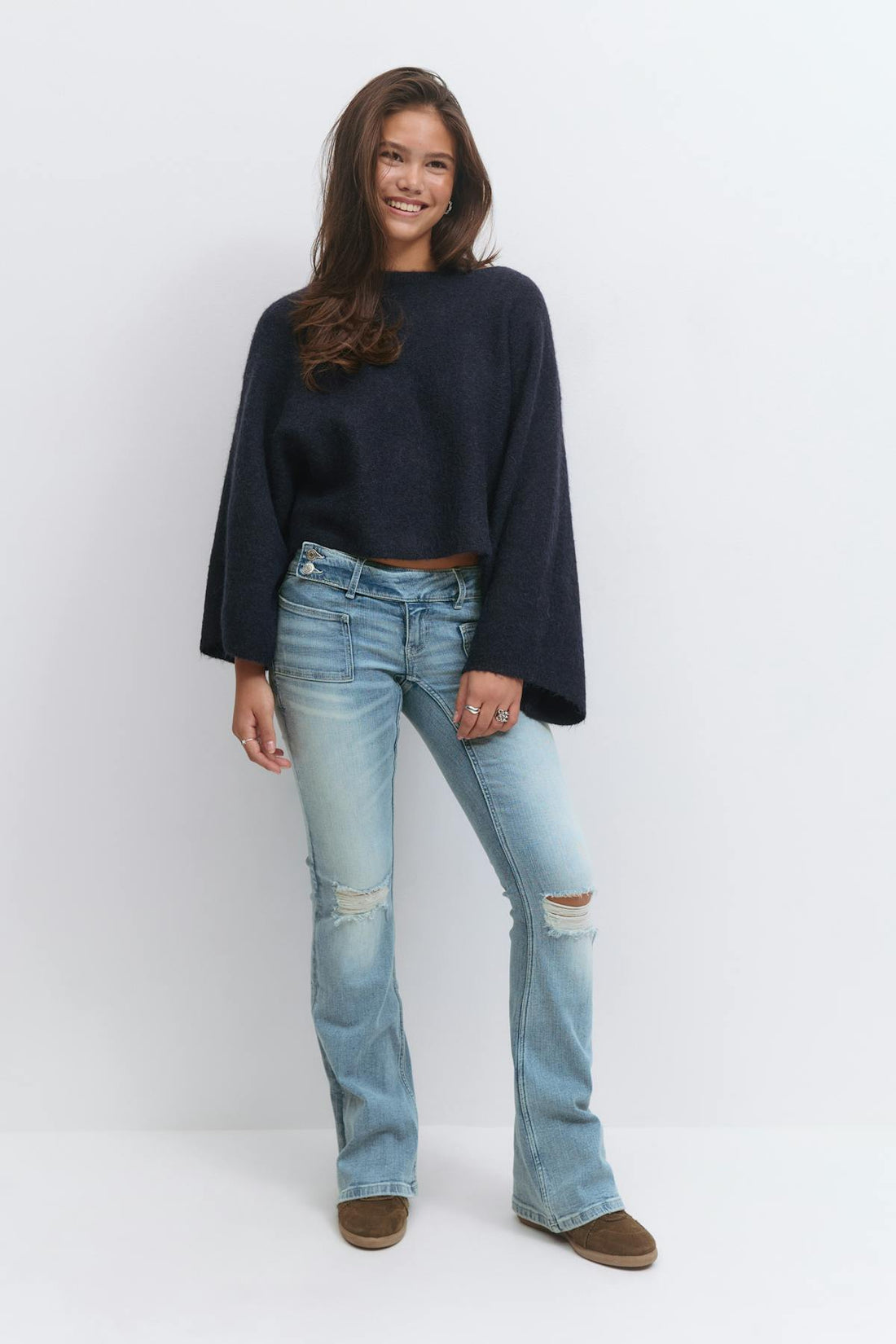 Y pleated flare jeans - Sky blue