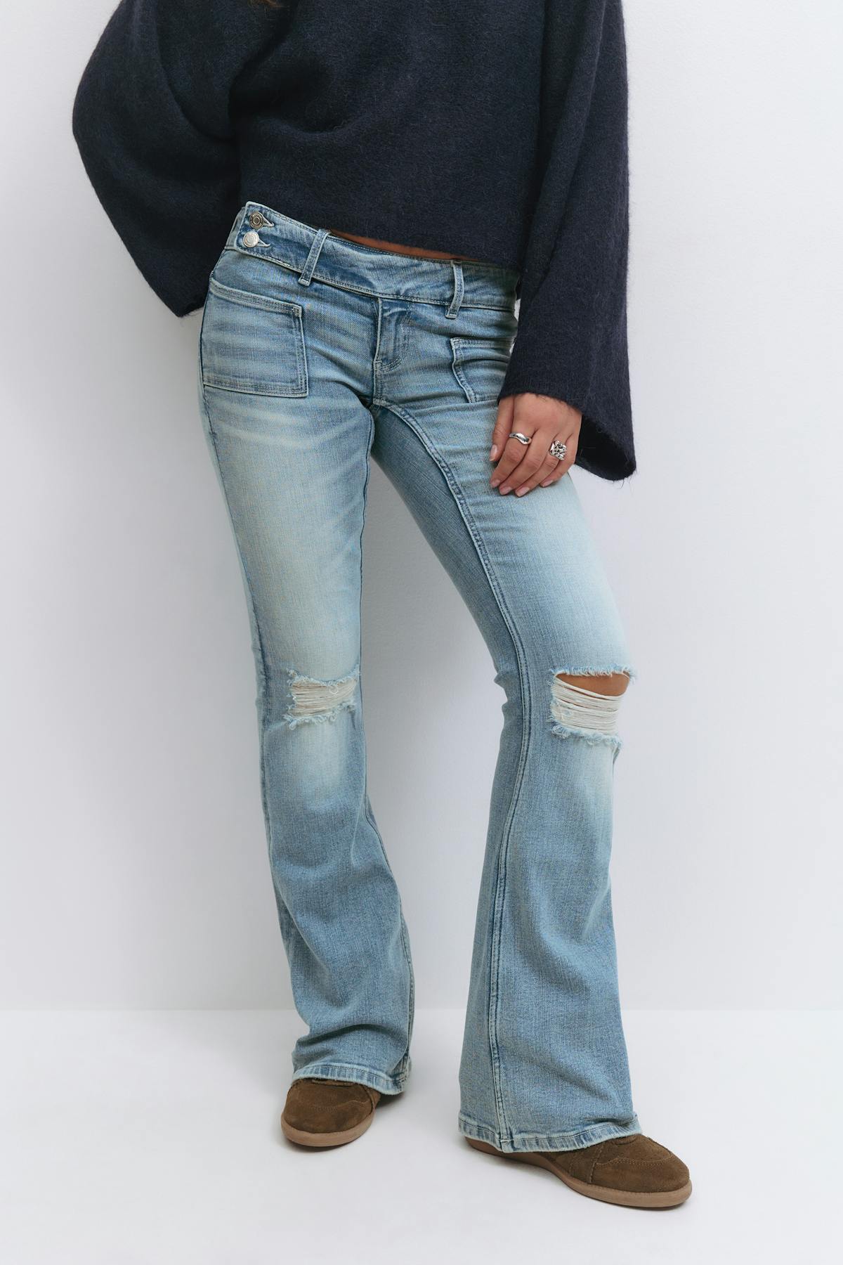 Y pleated flare jeans - Sky blue