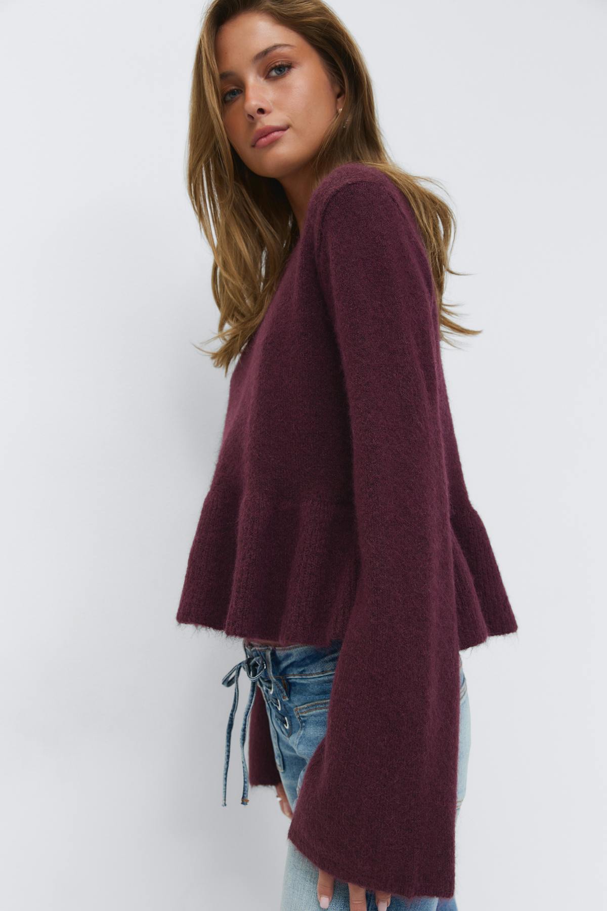 14+ knitted peplum sweater - Bordeaux foncé