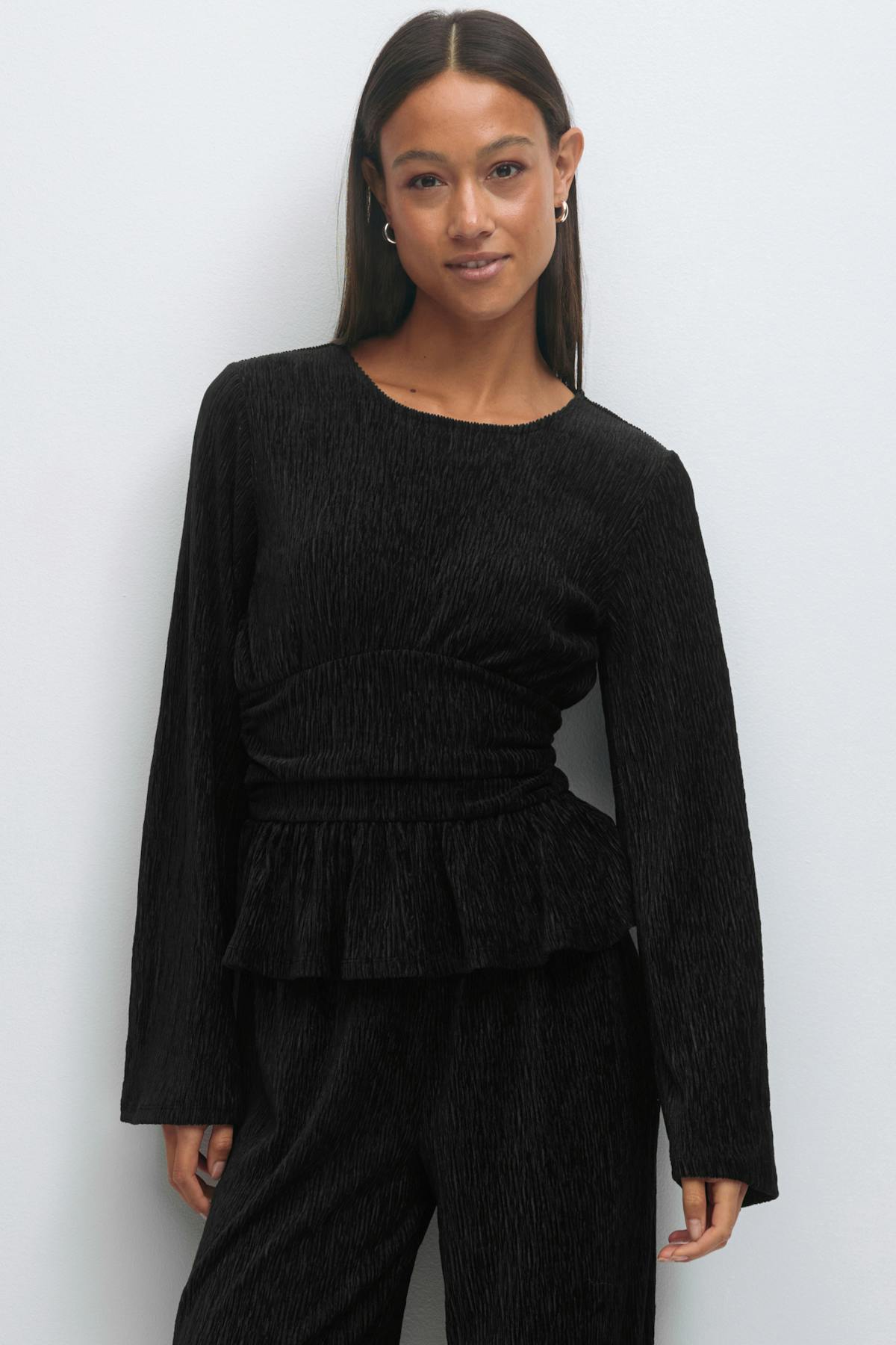Velvet peplum top - Noir