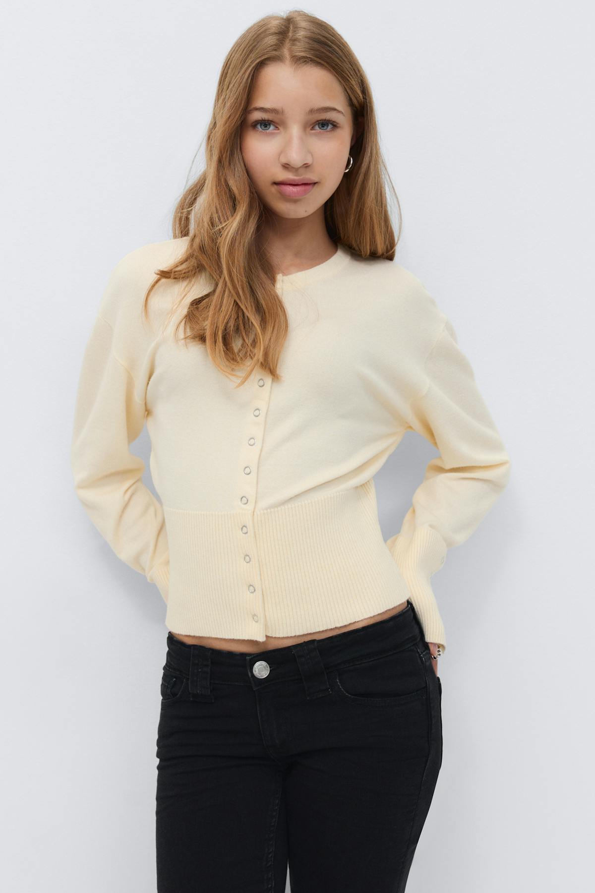 Y shaped knitted cardigan - Jaune clair